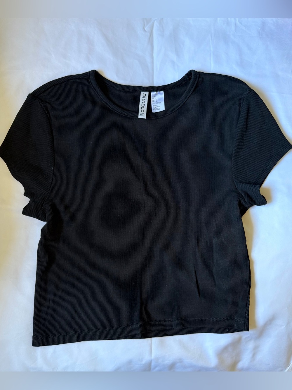 Divided Black Ribbed Crop Tee